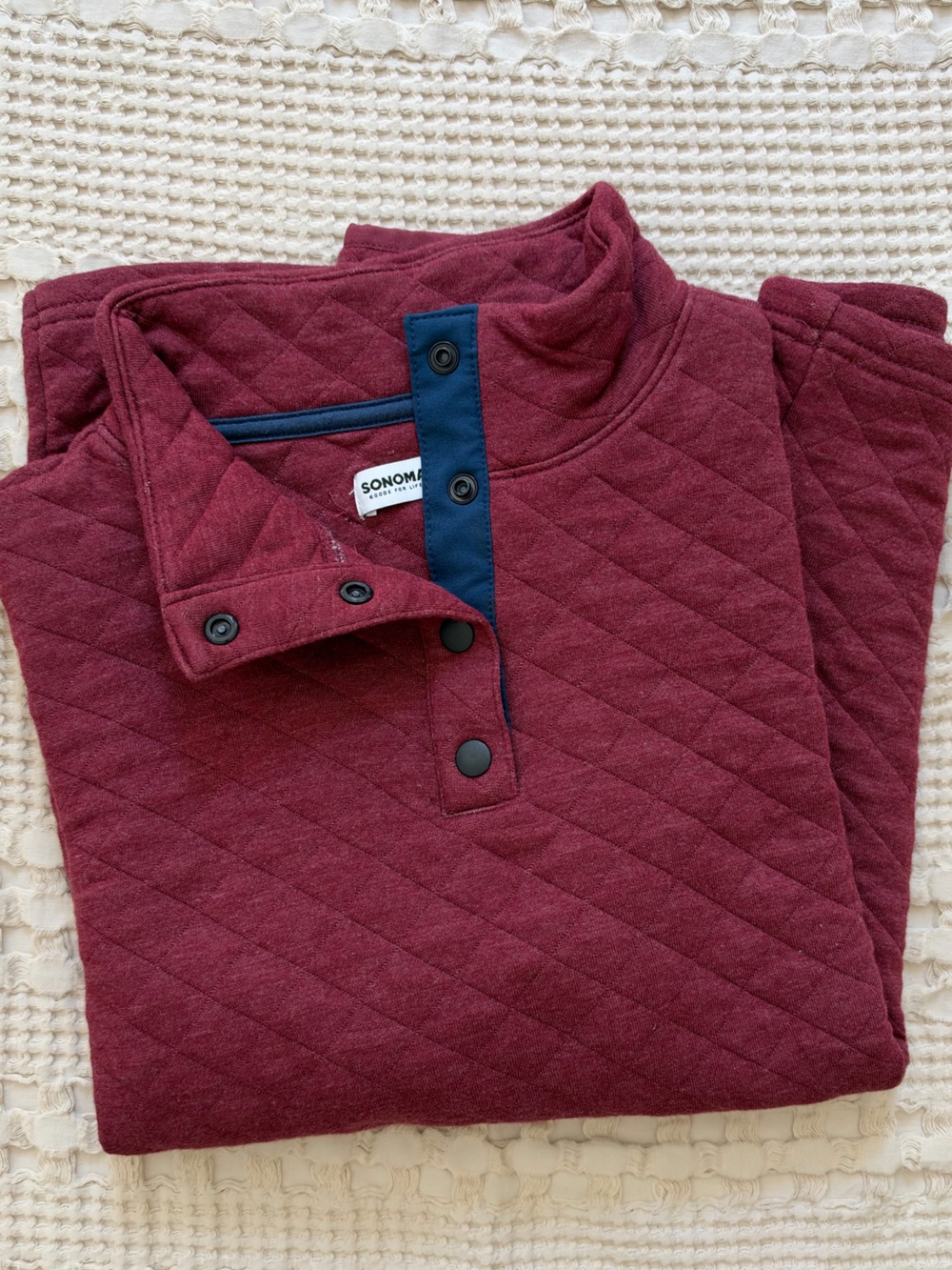 Sonoma Quilted Burgundy Pullover with Navy Trim